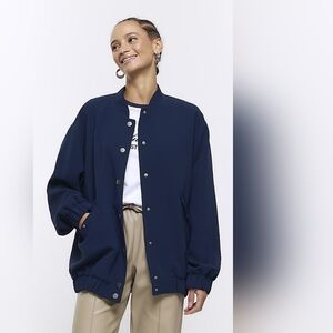 River Island Oversized Women's Navy Blue Bomber Jacket